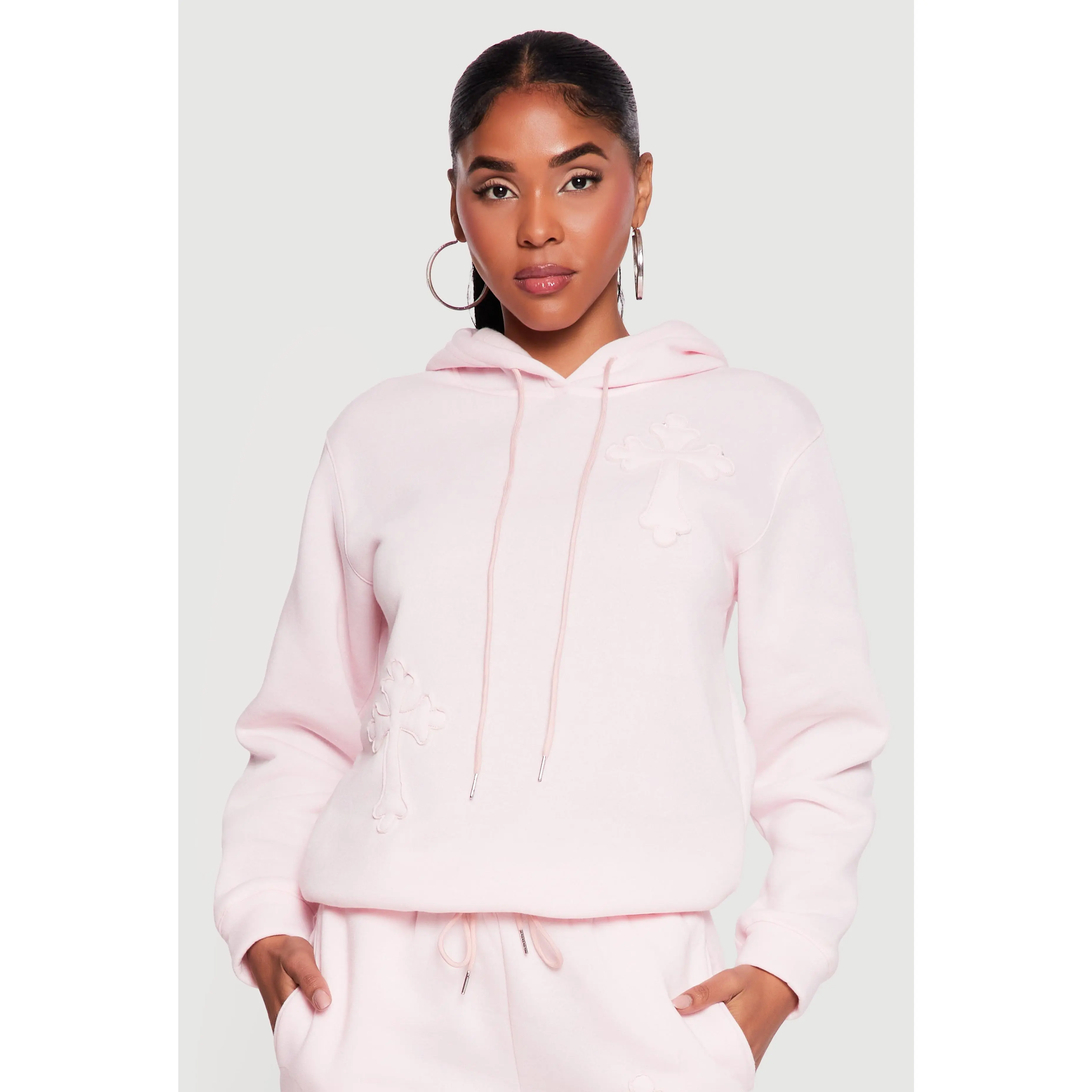 Cross Applique Hooded Pullover Sweatshirt