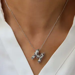 Name initials zircon silver leopard cute bubble 26 English A-Z pendant necklace couple girlfriends birthday gift party jewelry versatile