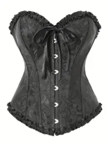 Women's Plain Jacquard Lace Up Corset Shapewear Tube Top, Casual Vintage Elegant Tummy Control Shapewear Top, Ladies Shapewear for Daily Wear