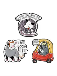 3Pcs Funny Animal Opossum Raccoon Enamel Pins Set, I Am Good Kitty Design, Unisex Fashion Jewelry, Perfect Gift for Friends, Daily Wear Accessories, Love