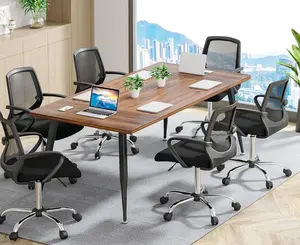 Tribesigns Modern Industrial Conference Table for Office Meeting Room, 6FT Rectangular Boardroom Desk with Metal Legs, Brown and Black
