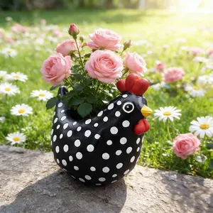 1pc Animal Flower Pots | Resin Flower Succulent Pot,Chicken Ornaments Yard Art, Free Range Black and White Chickens Rooster planter, Garden Pot