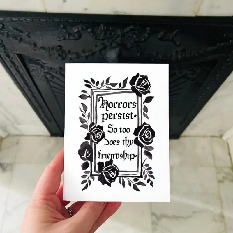 1PC Gothic Rose Design Friendship Thank You Card, Unique Quote Card for Friends, Perfect Gothic Aesthetic Gift