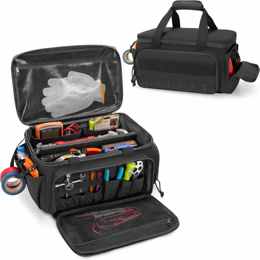 Durable Fabric Tool Bag, Anti-Abrasion Base with Spacious Design, Versatile Organizer for Electricians and Handymen, Ideal for Repair, Maintenance, and Tactical Use
