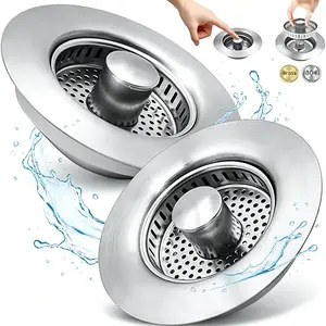 Stainless Steel 3-in-1 Sink Drain Strainer, Anti-Clog Food Basket & Sink Plug for US 3 1/2 Inch Kitchen Sink