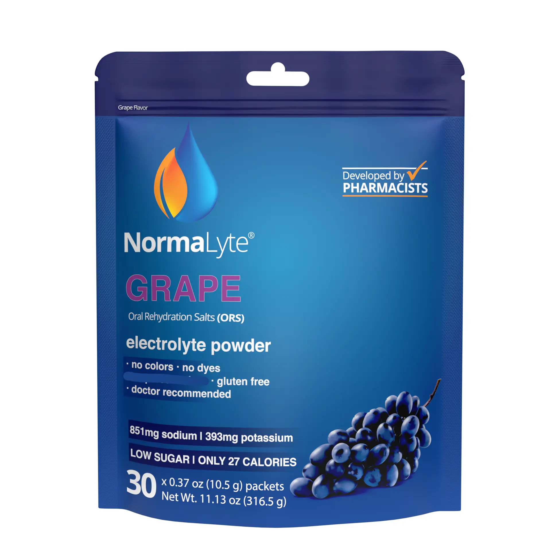 NormaLyte Grape Hydration Bag - 30 Sticks - FSA/HSA Eligible Item