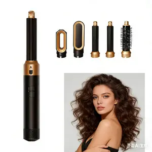 5 in 1 Hair Dryer Brush Set,Professional Negative Ionic Hot Air Styler, Air Curling Wrap Styler,Detachable Blow Dryer Brush With Auto Wrap Curlers,Hair Styling Tools For Straight/Curl/Drying/Smoothing (Black)