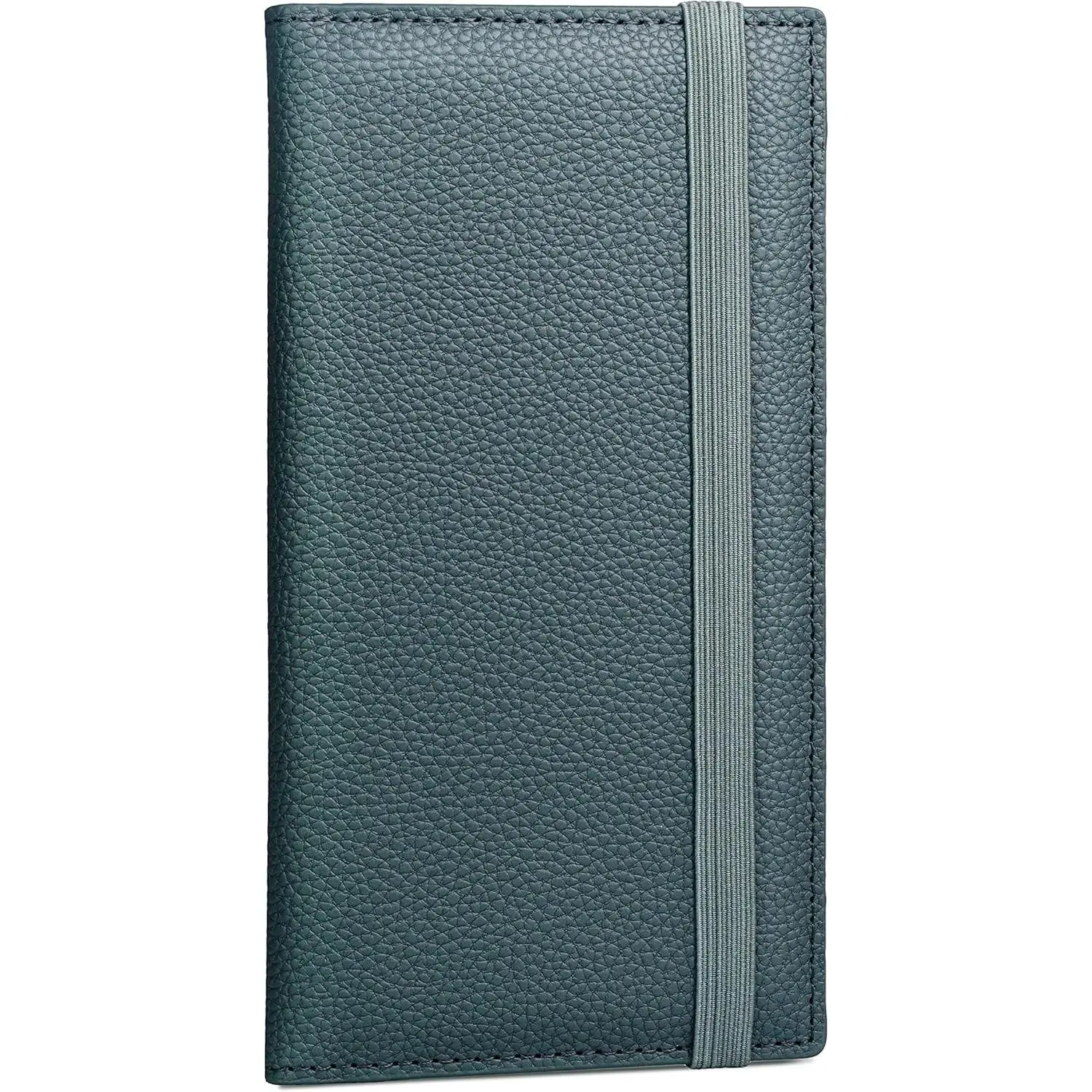 Checkbook Cover for Personal Checkbook, Checkbook Holder with Pen Holder & Built-in Clear Plastic Divider for Duplicate Checks (Grey Green)