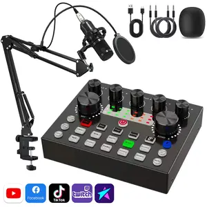 V8s Live Streaming Podcast Equipment Set, Bm-800 Microphone Kit for Music Recording, Dj Mixing Console, USB Gaming Audio Mixer for Tiktok PC Smartphone