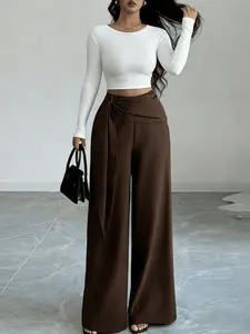 A women's fashionable new style high-waisted wide-leg asymmetrical knot pants, Casual Fashion Loose Trousers, suitable for summer, daily casual wear, commuting, and dates or gatherings.
