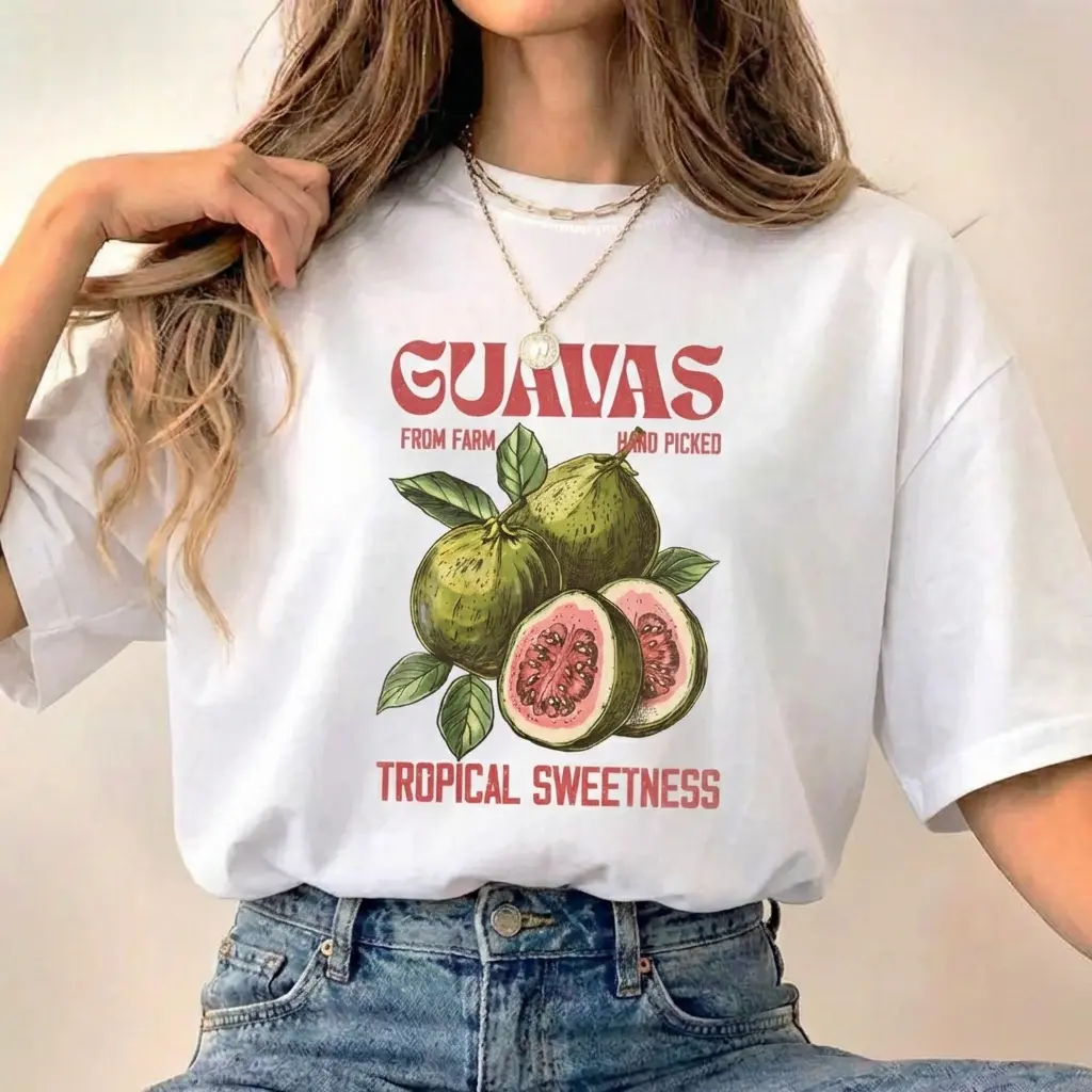 Vintage Guava T-Shirt Farmer's Market Graphic Tee Cottagecore Summer Fruit Shirt Tropical Vacation Outfit Vintage Botanical Nature Lover Gift Top