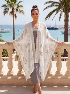 Vintage Geometric Embroidered Split Shawl, Fashion Shawl, Polyester Shawl, Loose Fit, All Seasons, Elegant Style, Perfect for Beach Vacations, Commutes, Dates