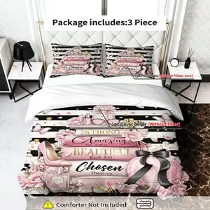 3-Piece Bedding Set Including Quilt Filled + 2 Pillowcases No Pillows, Floral Design, Perfect for Luxurious Christmas Theme