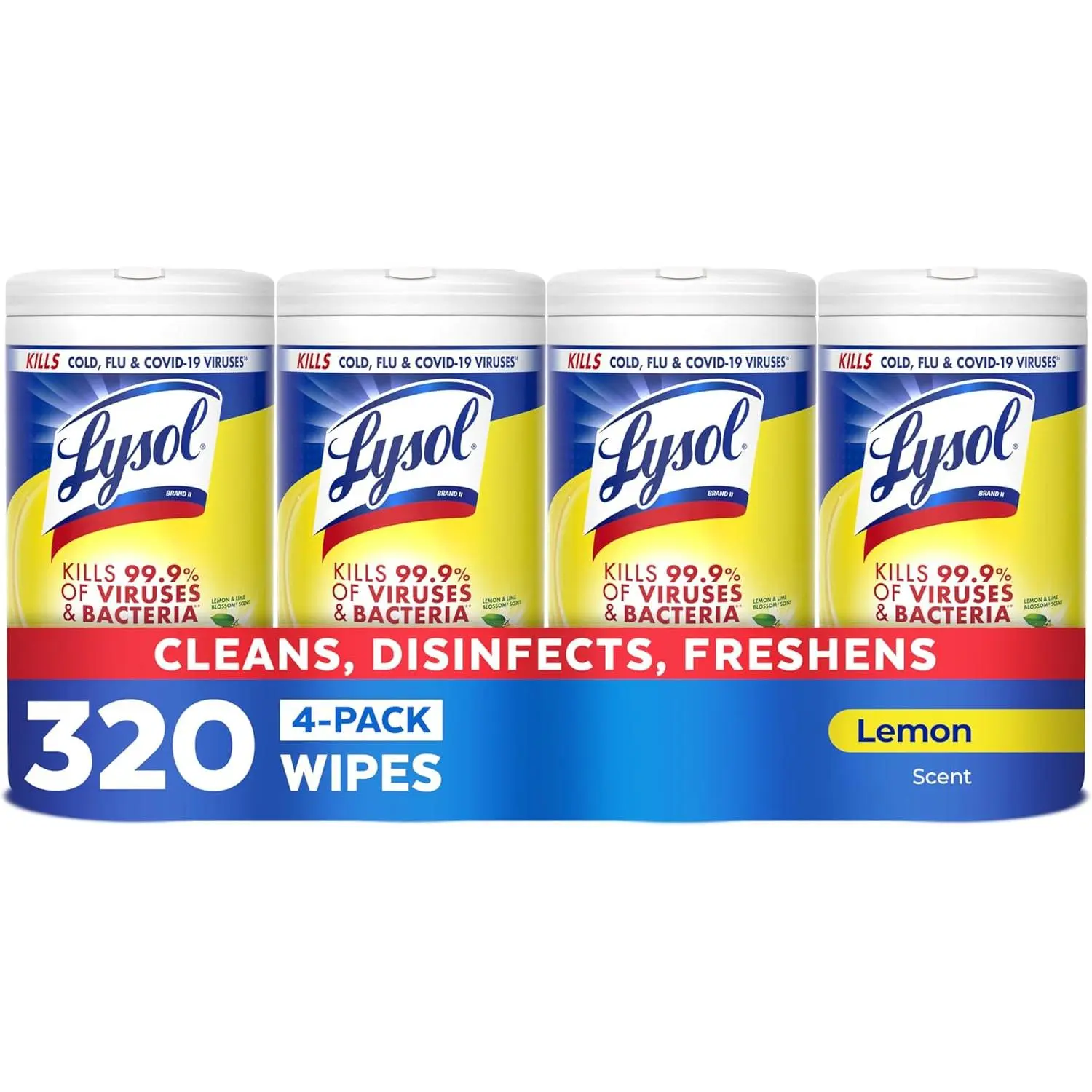 Lysol Disinfecting Wipes, Lemon Scent, 4-Pack, 80 Count Each, Multi-Surface Cleaner
