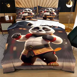 Kung Fu Panda Comforter Set, Soft Fabric, Enhances Sleep Quality, Perfect Gift for Kids & Adults, Includes 1 Fitted Sheet & Pillowcases