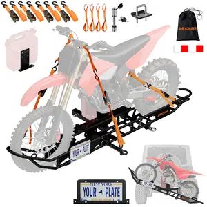 Mockins Dirt Bike Trailer Hitch Carrier with Tilting Loading Ramp, License Plate Bracket, Straps, Hitch Lock and Stabilizer