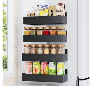 4 Pack Magnetic Spice Storage Rack Organizer for Refrigerator and Oven, Black Fridge Organizers and Storage