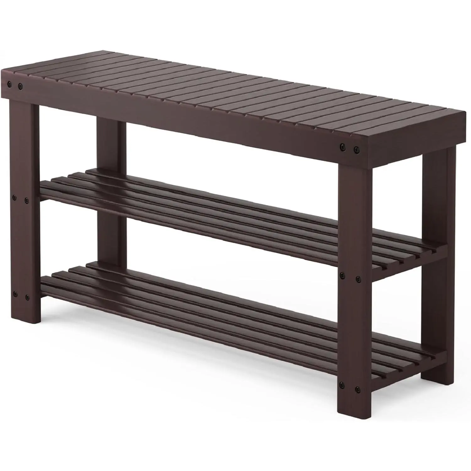 Bamboo Ottoman Bench with Shoe Storage, 3-Tier Shoe Rack Footrest Stool, 286lb Capacity Multipurpose Organizer for Bedroom, Bathroom, Entryway, Living Room