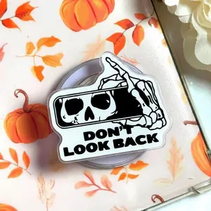 Don't Look Back Skeleton Phone Grip | Gothic Rearview Mirror Phone Stand | Dark Aesthetic Skull Cell Phone Holder | Stoic Quote Tech Accessory | Edgy Gift for Men Women