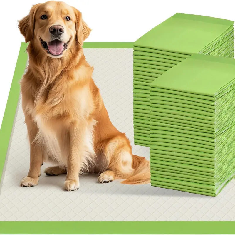 Dog Pee Pads Extra Large 28"x34", Thicker ECO Green Disposable Puppy Training Pads Super Absorbent Full Edge-Wrapping Pad for Dogs, Puppies, Cats, Rabbits