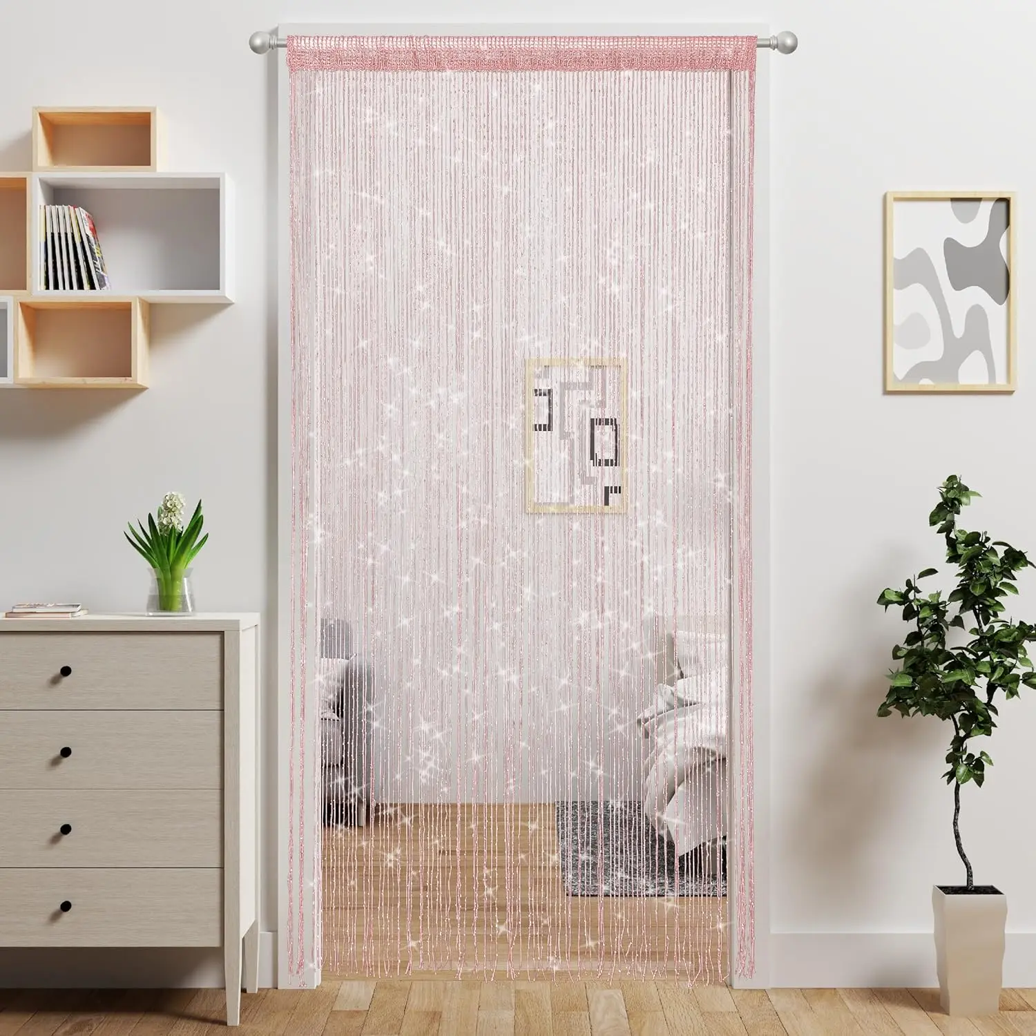 Door String Curtain Doorway Beads Curtains, Room Divider Beaded Decor Hippie Glitter Fringe Panel Closet Window Doors Sequin Sheer Boho Doors Tassel ()