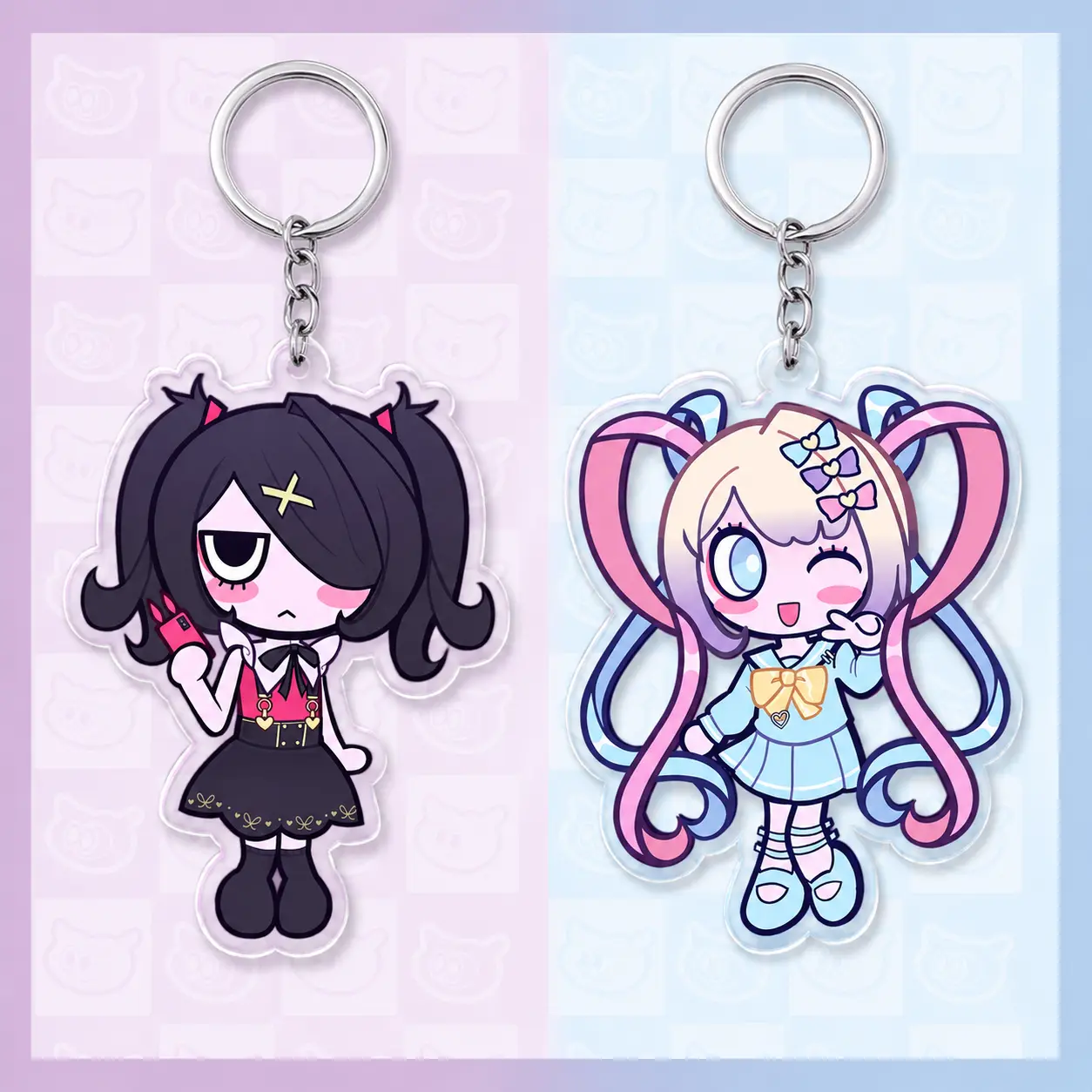 NEEDY STREAMER OVERLOAD Keychain - Ame Chan and K Angel Acrylic Charms - Unique Keychains for Bags and Keys, Durable, Lightweight and Perfect for Personal Style, Collecting and Gifting