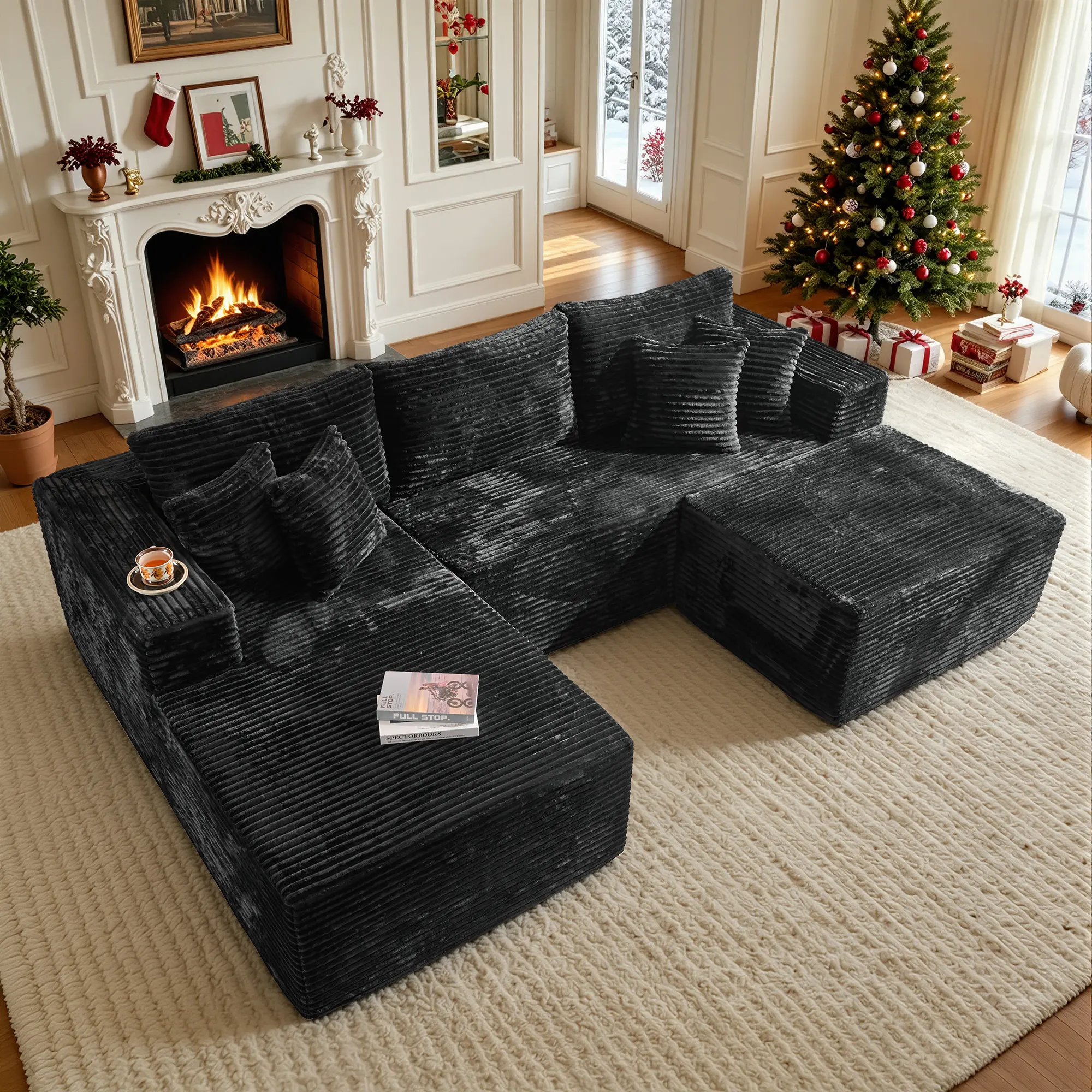 CAODOC Oversized Modular Sectional Sofa Couches With Ottoman L-Shape Couch 3 Seat Modular Sofa Memory Foam Sectional Couches for Living Room, Cloud Couch with Chaise
