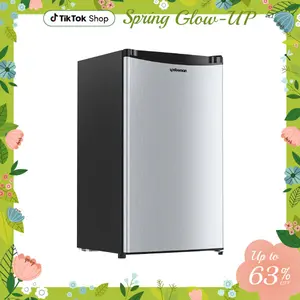 Upstreman mini fridges 3.2 Cu.Ft with Freezer Compact Single-Door Fridge for Dorm Office Bedroom BR321 Adjustable Temperature Thermostat Energy Efficient Quiet Operation Stainless Fridge  brands Small pantry drink fridge skincare fridge