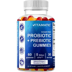 Probiotic and Prebiotic Gummies 5 Billion CFU Sugar Free Digestive Support Gut Health Supplement for Adults Bacillus Coagulans with Inulin Fiber for Immunity Gas and Bloating Relief 60 Gummies