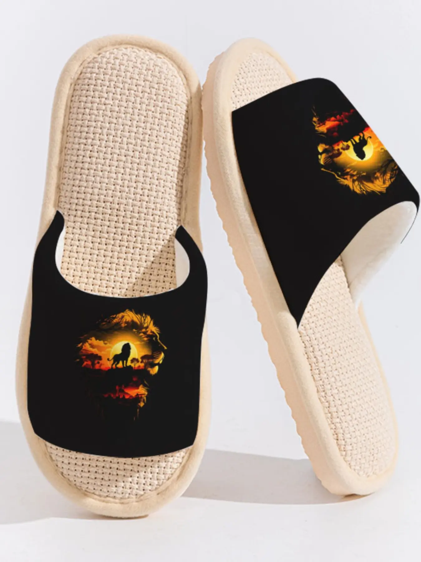 Sunset Lion Silhouette Slippers Cloud-Feeling Bold & Wild African Style Indoor Outdoor Must-Have
