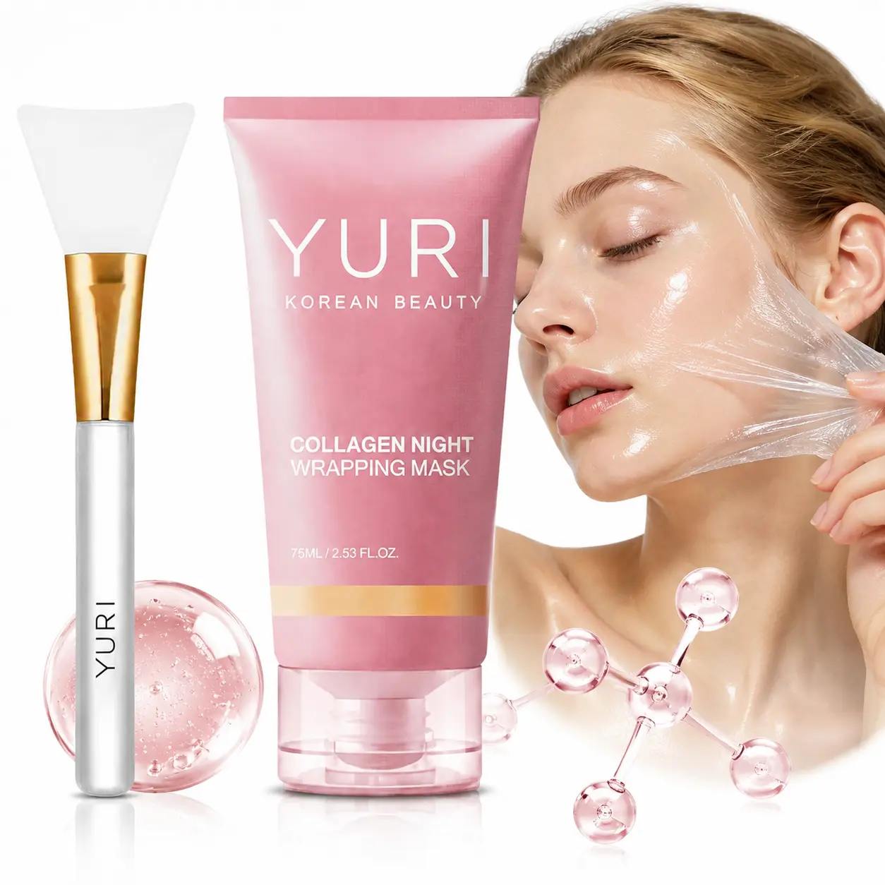 YURI Collagen Mask, Overnight Peel Off Face Mask, Hydrating & Firming | Collagen Night Peel Off Mask, Hydrating & Firming Overnight Face Mask for Smooth Skin, 2.54 Fl Oz