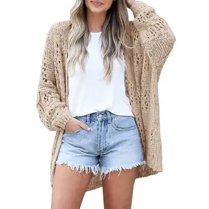 Fisace Womens Crochet Cardigan Sweater Kimonos Boho Solid Color Oversized Summer Open Front Outwea