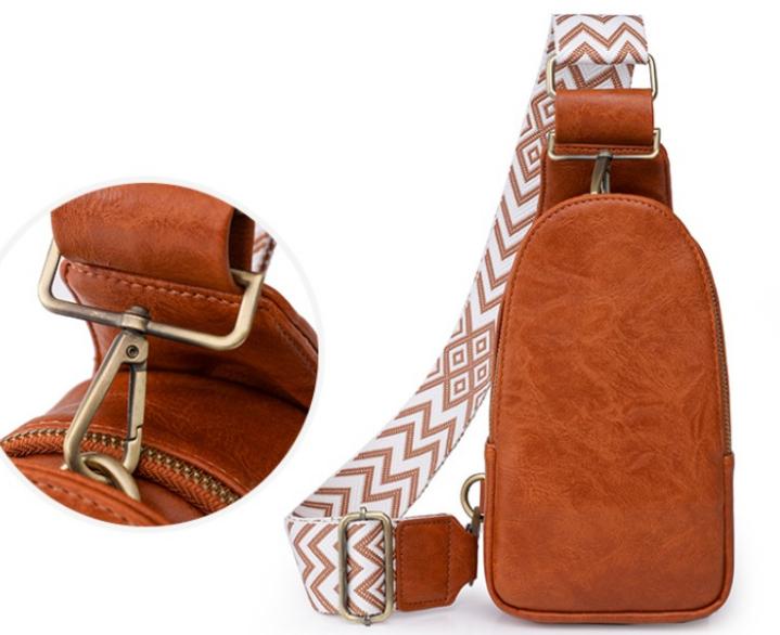 Women Chest Bag Sling Bag, Guitar Strap Small Crossbody PU Leather Satchel Daypack