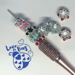 (10 pcs flower metal rhinestone and pearl spacer, and crowns. 8 pcs metal round pearl.)Metal Spacers for Crafting Pens, Wristlets, jewelry and so much more - Decorative with Colorful Accents, Ideal for Crafting and Personalizing Pens.