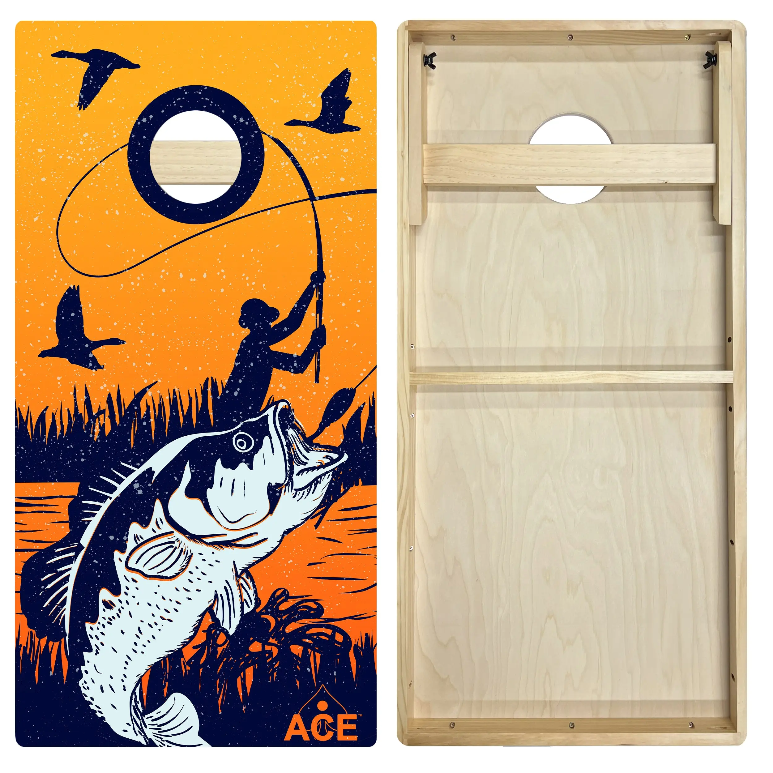 Bass Fishing at Sunset Cornhole Board Set | Intermediate