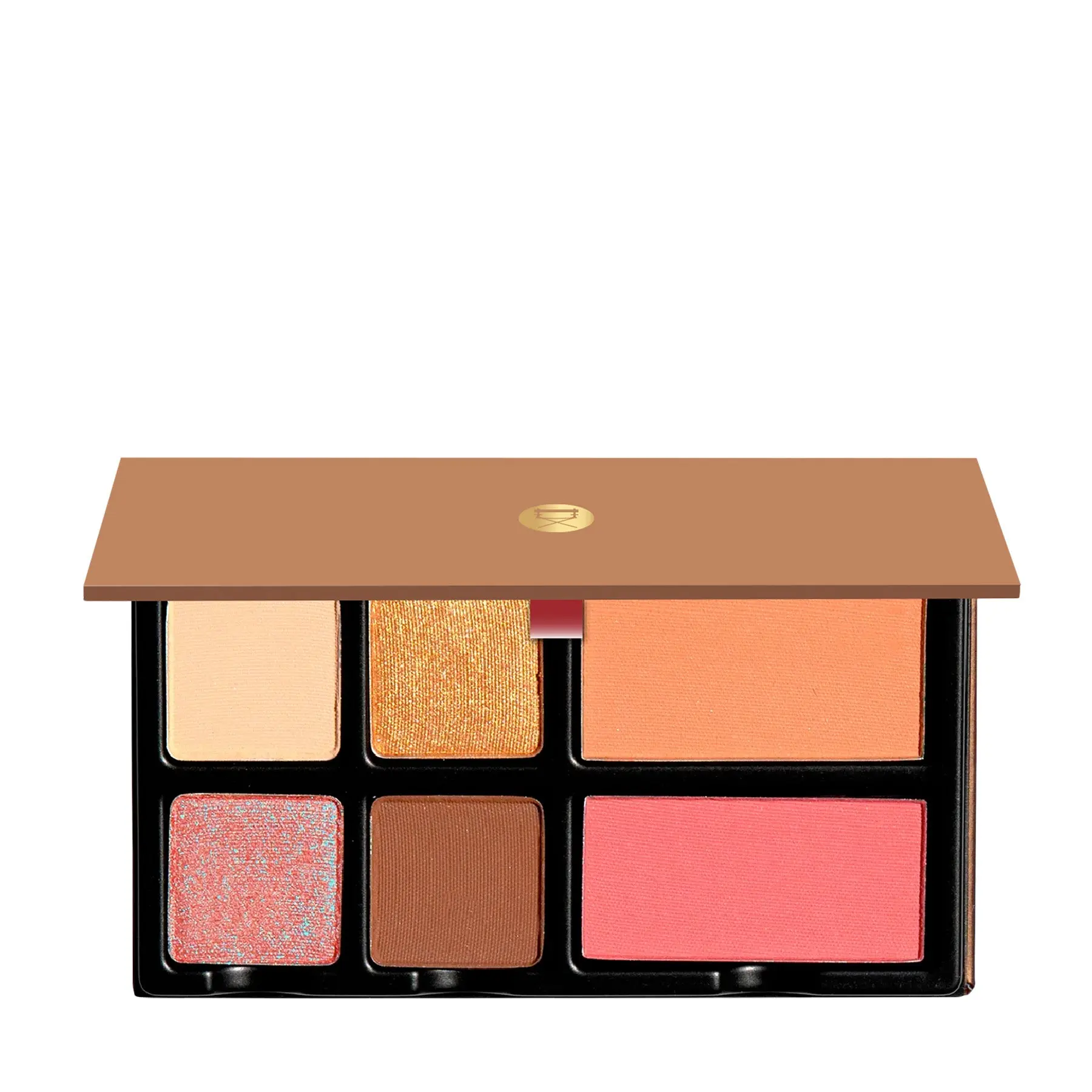 Fleurette Bisous Eye and Face Palette - 6 Pan Eyeshadow & 2 Blushes - Peachy Perfection with Golden Aura - 71g Makeup Palette