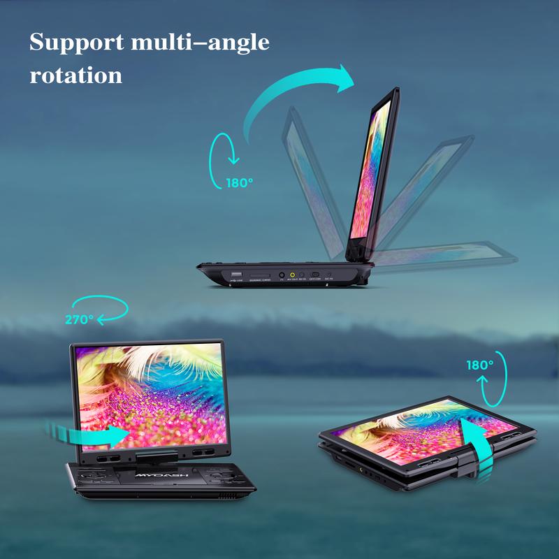 [Mydash] 14.9" Portable DVD Player, MYDASH CD player w/ 12.5" Swivel HD Screen, Audio player w/ Dual-Speaker, 6 Hours Rechargeable Battery, Region Free, Remote Control, Sync TV/CD/USB/SD Multi-Format Support,no blu-ray