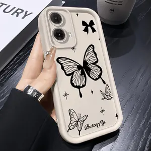 Black Minimalist Bow and Butterfly Pattern TPU Protective Phone Case Cellphone suitable for Motorola Moto G85 G84 G75 G60 G54 G53 G50 G35 5G Shockproof Full Camera Protection Durable Slim Cover Smartphone Casing