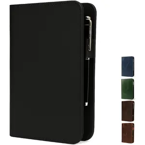 A5 Leather Journal Cover for 5.75" x 8.25" Notebook Refill -  Refillable Notebook Cover with Card Slots & Pen Holder, Personal Organizer for Men & Women, Travel Diary (Black)