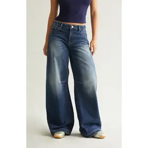 Pacsun Women's Remi Baggy Barrel Jeans Knee Dart Dark Blue
