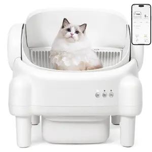 TAYACICY Self - Cleaning Litter Box Open-Top with App Control for Multiple Cats 16.5"x16.5" Entrance Dual Safety Tech 10.5L Sealed Waste Bin Cream White