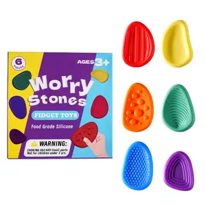 Silicone Sensory Stone Stress Relief Toy Soft Textured Worry Stone Daily Calming Fidget Toy for Kids Adults