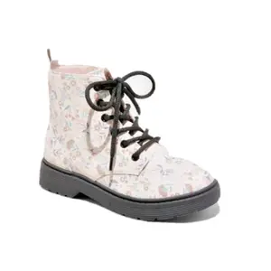 Combat Ankle Boot with Floral Pattern and Black Laces for Girl size 13