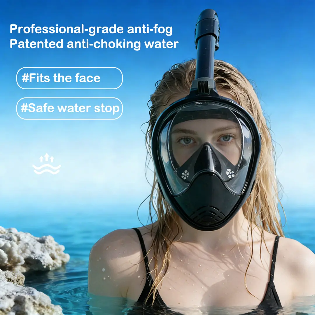Black Full Face Snorkeling Mask for Adults - 1pc Diving Gear, 180° Panoramic Field of View, Anti-Fog, Anti-Leakage, Detachable Camera Holder, Full Face Diving Masks, Anti-Fog Diving Masks