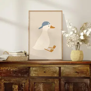 Silly Goose Wall Art Print – Cute Farm Animal Poster for Toddler Boys – Sports & Baseball Nursery Decor, Kids Bedroom or Playroom Art