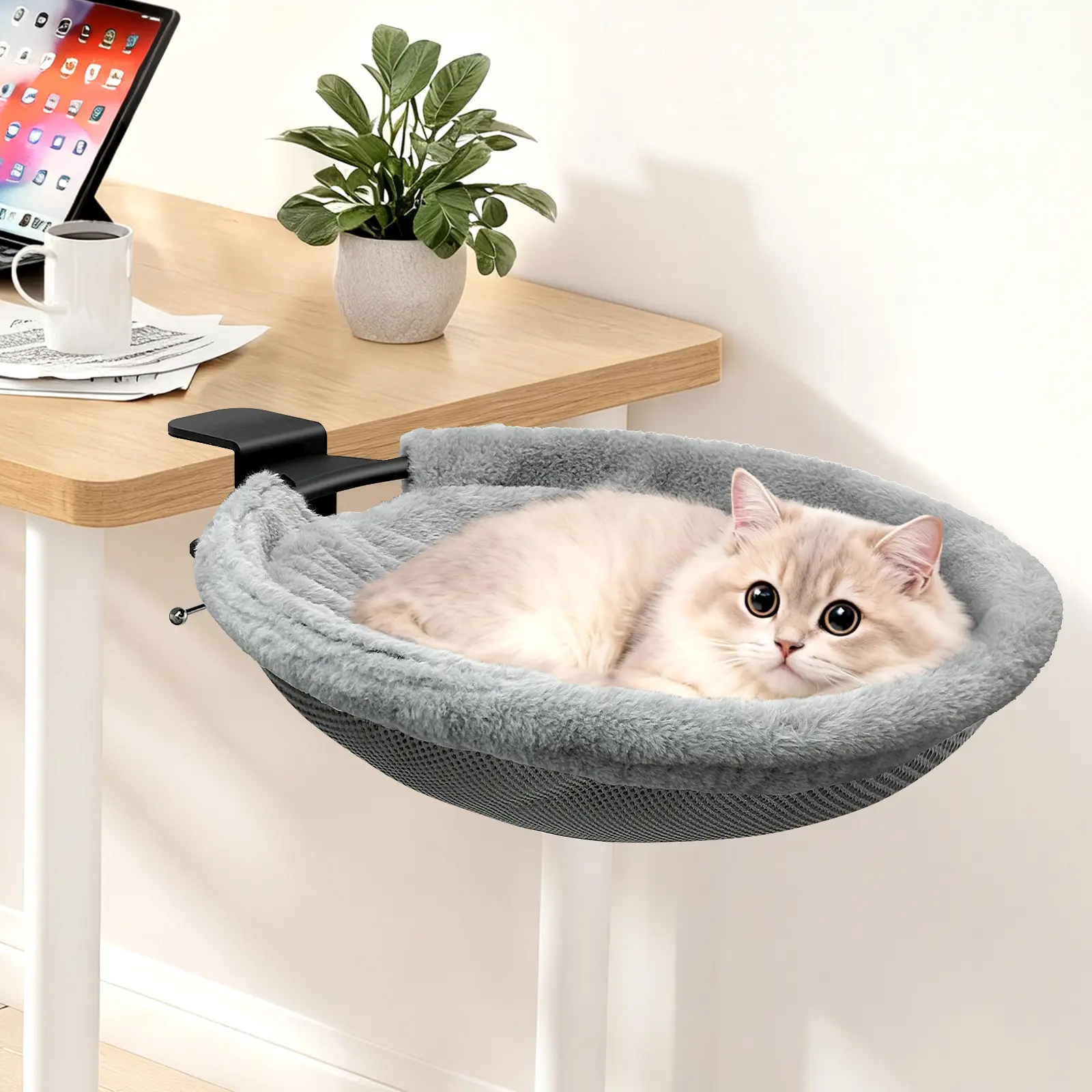 Unidevice Cat Desk Bed Cat Desk Hammock – 2 in 1 Wall or Desk Mount Cat Sleeping Bed,Breathable Mesh + Soft Plush, Sunken Design for Security, Removable & Washable, 17.3", Holds 40 lb. Perfect for Work/Eat/Gaming table game