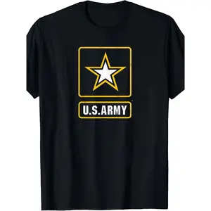 Men's U.S. Army Golden Star Badge T-Shirt - 100% Cotton Relaxed Fit Crew Neck, Bold Yellow Military Star & Lettering Print, Lightweight Breathable Fabric for Casual & Outdoor Wear, Comfortable Attire | Casual Style Tee | Durable Cotton Tee