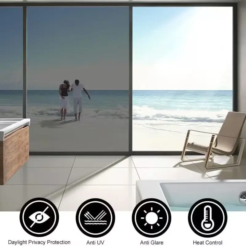 Large Privacy Window Film, Single-Way View, No Glue Needed, Protects Privacy, Home Windows, Reflective Film, Sun Protection, Glare Reduction, Energy Efficiency, Insulation