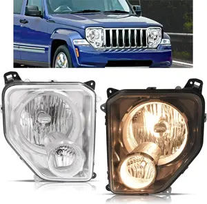 HECASA Pair Headlight Assembly w/Fog Light Compatible with 2008-2012 Jeep Liberty Replacement for CH2502196 CH2503196 Front Headlamp Fog Driving Lamp Clear Lens Chrome Housing - Driver&Passenger Side