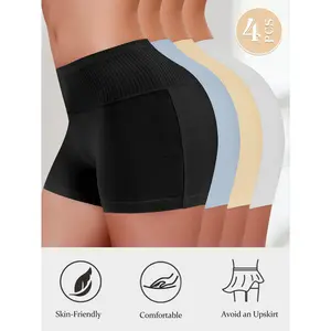 QUASTI 4 Pack Women's Cotton High-Waisted Safety Shorts, Tummy Control & Butt Lift Panties, Breathable & Highly Elastic Panties, Seamless Comfortable Womenswear Briefs, Everyday Comfort, S-XXL